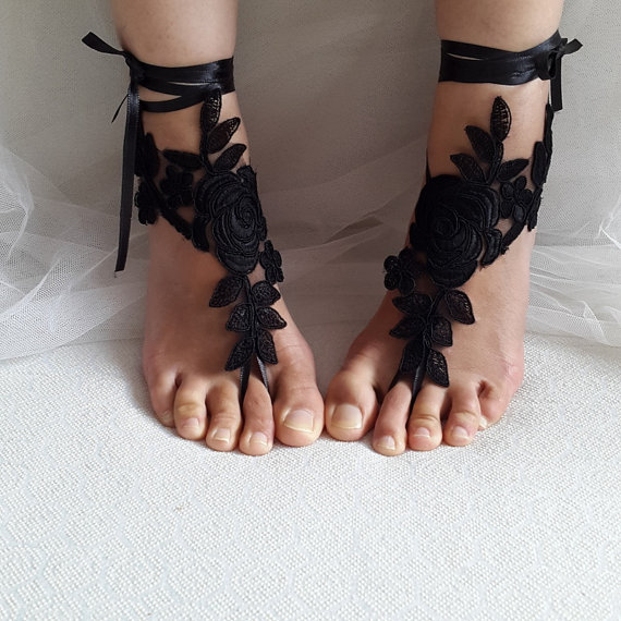 Wedding - bridal, accessories, black lace, wedding sandals, shoes, free shipping! Anklet, bridal sandals, bridesmaids, wedding gifts.......