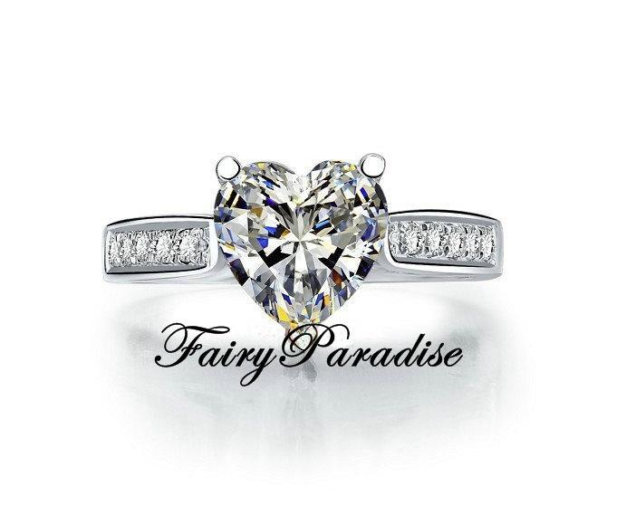 زفاف - 1 Ct Heart Cut man made Diamond Pave Set Solitaire Engagement Wedding Promise Ring Anniversary with gift box - best for Valentines day