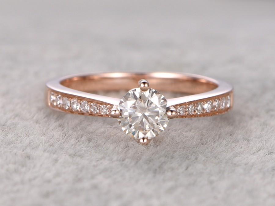 Mariage - 0.5ct brilliant Moissanite Engagement ring Rose gold,Diamond wedding band,14k,5mm Round,Gemstone Promise Bridal Ring,4-prong,Anniversary