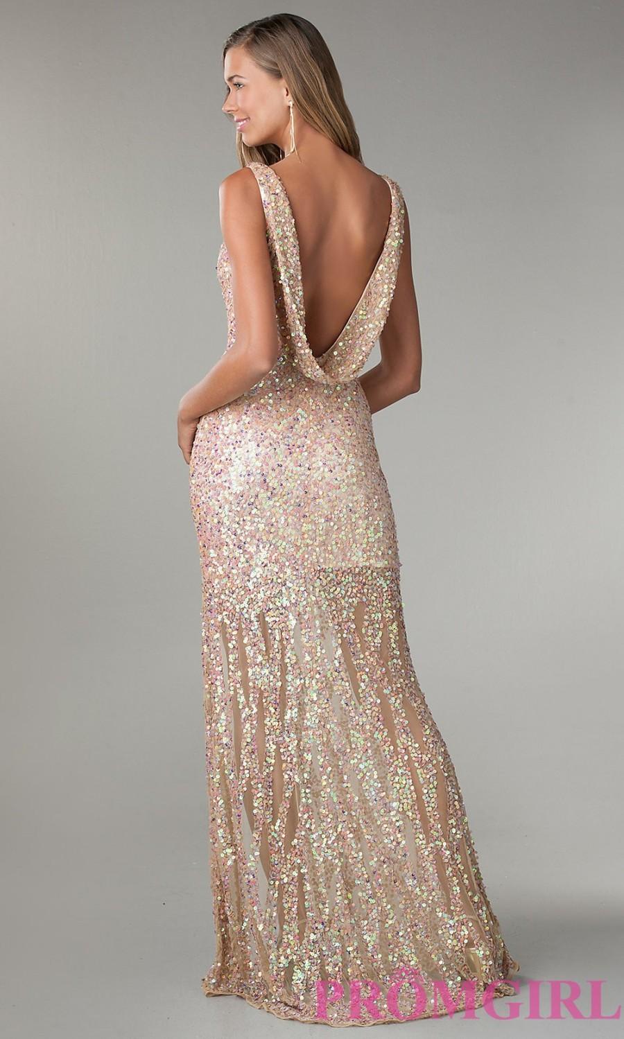 Hochzeit - Floor Length V-Neck Sequin Dress - Brand Prom Dresses