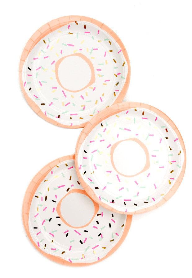 Hochzeit - Donut, Paper Plates, Pink , Baby Shower, Birthday,  Party, 1st Birthday, First Birthday, Party, Gold Foil ,Pink