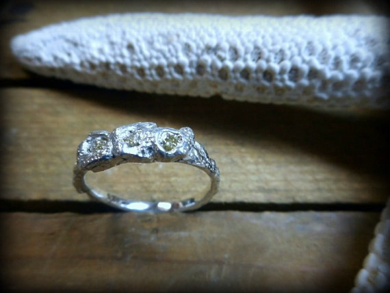 Hochzeit - Mermaid's Lair Rough Diamond Ring. Yellow .45 CT Trio Sterling Silver Coral Branch Engagement Ring  Genuine Handmade Lost wax  handmade ooak