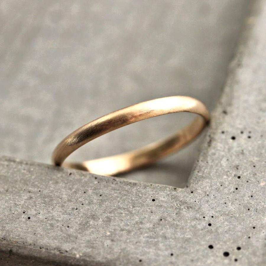 Wedding - Women's Gold Wedding Band, 2mm Half Round Slim Recycled 14k Yellow Gold Ring Brushed Gold Wedding Ring - Made in Your Size