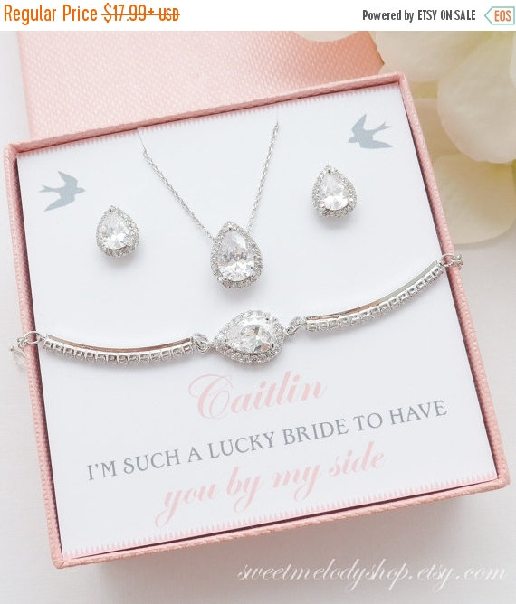 Bridesmaid Bracelet and Earrings Set Bridesmaid Jewelry Mother of Bride Gift Silver Bridesmaid Jewelry Gift Sets Bridesmaid Gift
