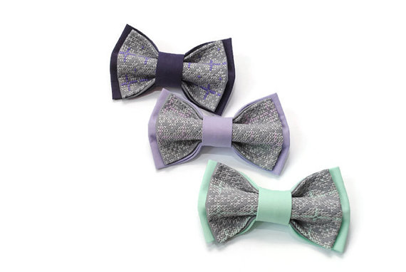 Свадьба - Set of 3 groomsmen bow ties Grey Lilac Lavender Mint pretied bow tie Groomsmen bowtie Gift for boyfriend For lavender wedding