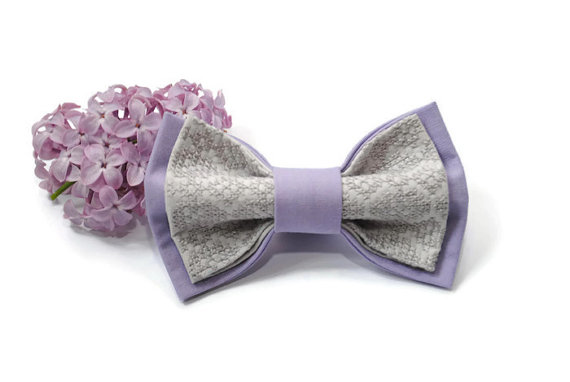 Wedding - Embroidered bowtie Lilac morning gray pretied bow tie Groomsmen bow ties Men's bowtie Gifts for brother For lavender wedding Birthday gifts