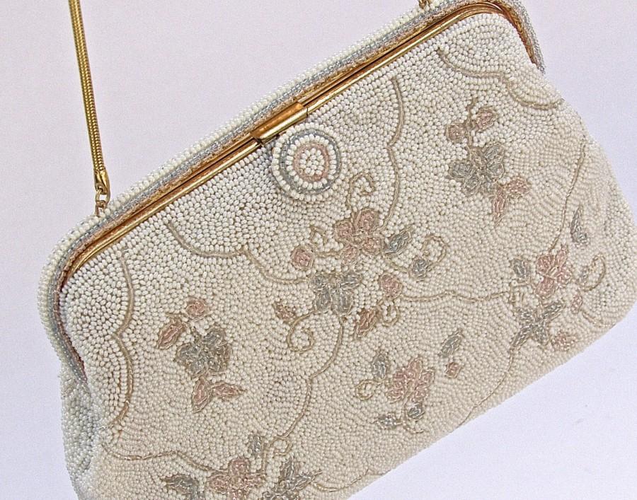 Hochzeit - SALE 35% Off Limited Time, Vintage Glass Beaded In France, New Old Stock, Bridal Bag, Bridal Purse