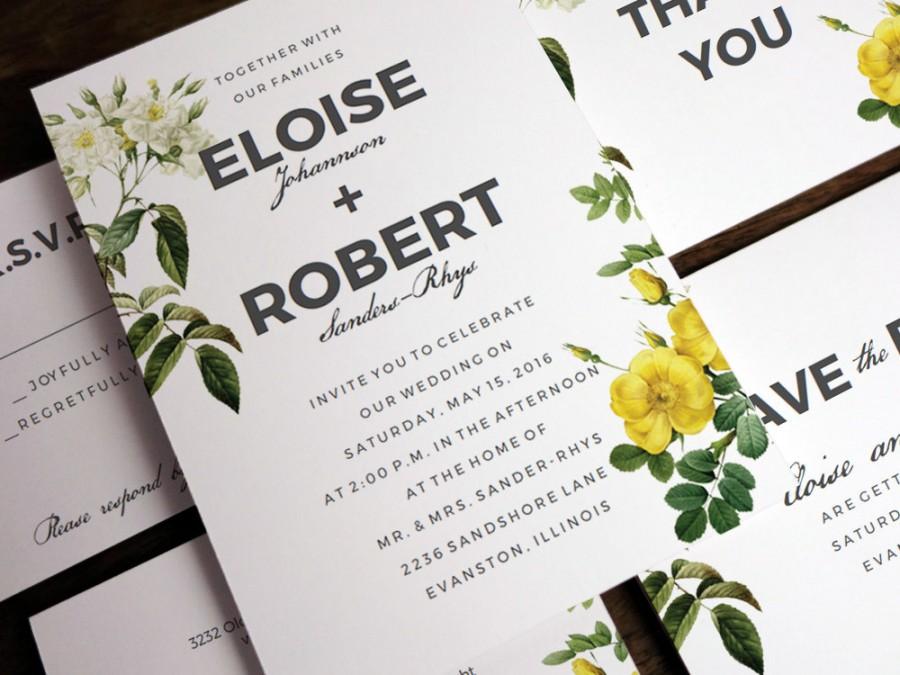 Wedding - Printable Wedding Invitation Set - Wedding Printables - Wedding Invite Set - Wedding Invitation Templates - Yellow and White Roses - PDFs
