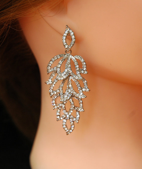 Mariage - Crystal Wedding Earrings Bridal Earrings Silver Chandelier Earrings Fall Wedding Earrings