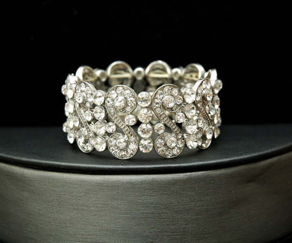 Hochzeit - Bridal Bracelet, Wedding Bracelet, Crystal Cuff Bracelet, Silver Bracelet, Wedding Accessories, Rhinestone Bracelet
