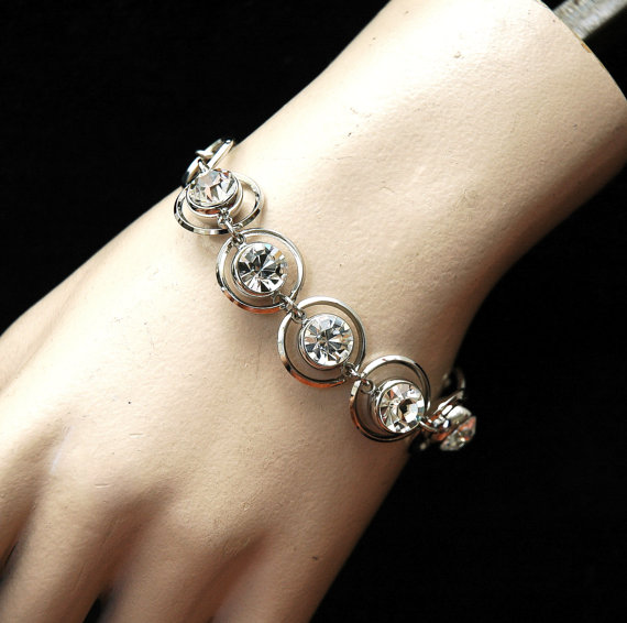 زفاف - Crystal Bracelet Bridal Bracelet, Wedding Bracelet, Rhinestone Bracelet, Silver Bracelet, Wedding Jewelry