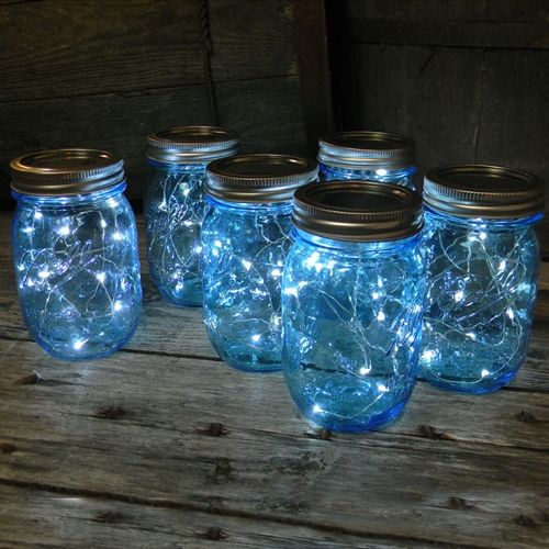 زفاف - Mason Jar Fairy Lights, Blue Pint Wide Mouth, 16 Oz, Cool White, 12 Pack