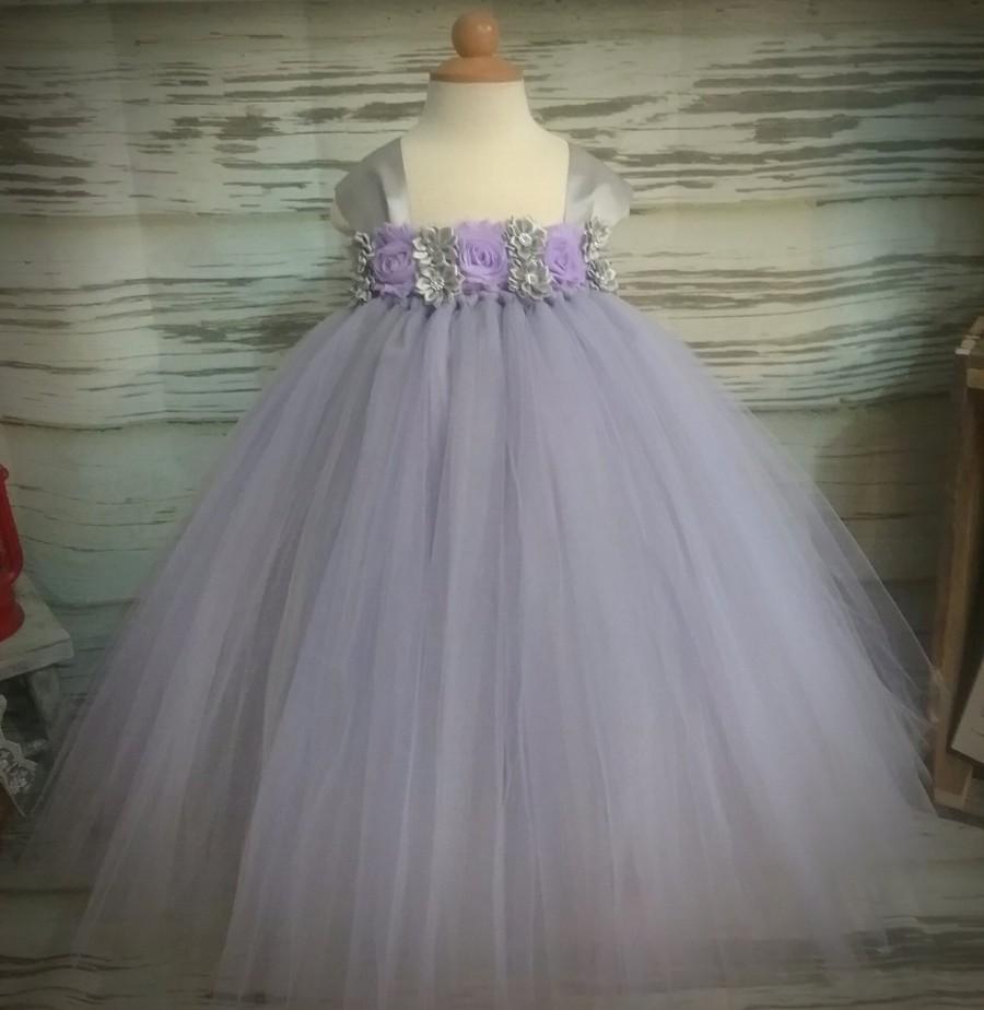 Wedding - Free Shipping  to USA Custom Made Lavender and Grey Tutu Dress-Tutu Dress for Flower Girls Available in Sizes Newborn  to 14 years old