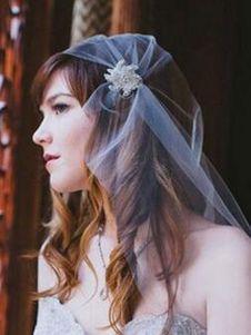 Wedding - White Rhinestones Tulle Wedding Blusher Veil