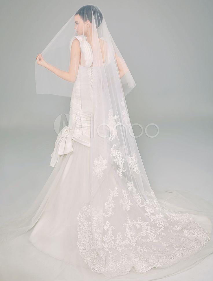 زفاف - Lace Applique Edge Wedding Cathedral Veil