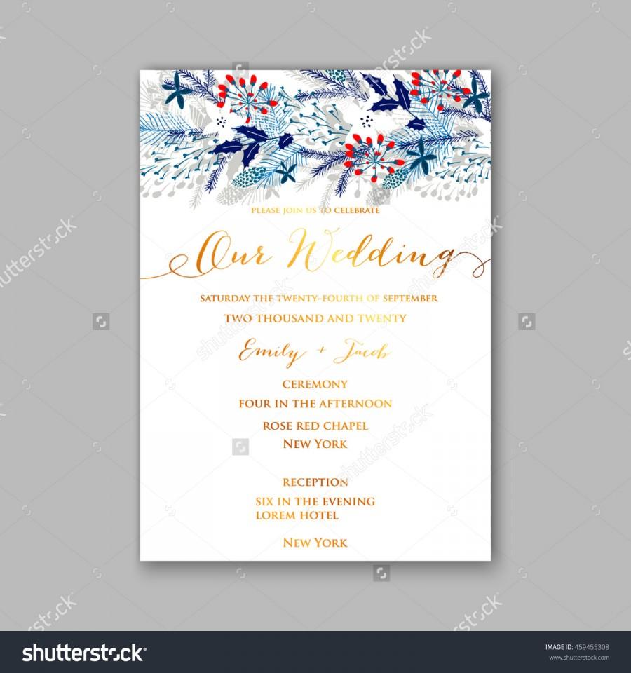 زفاف - Floral wedding invitation with winter christmas wreath. Merry Christmas and Happy New Year Card