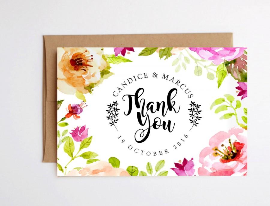 Mariage - Thank You Cards Printable. Floral Thank You Cards. Instant Download. Thank You Cards Wedding. Watercolor Thank you Cards