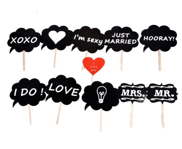 Mariage - 11pcs/set Photo Booth Props Mr Mrs Love Photography On A Stick Wedding Decoration