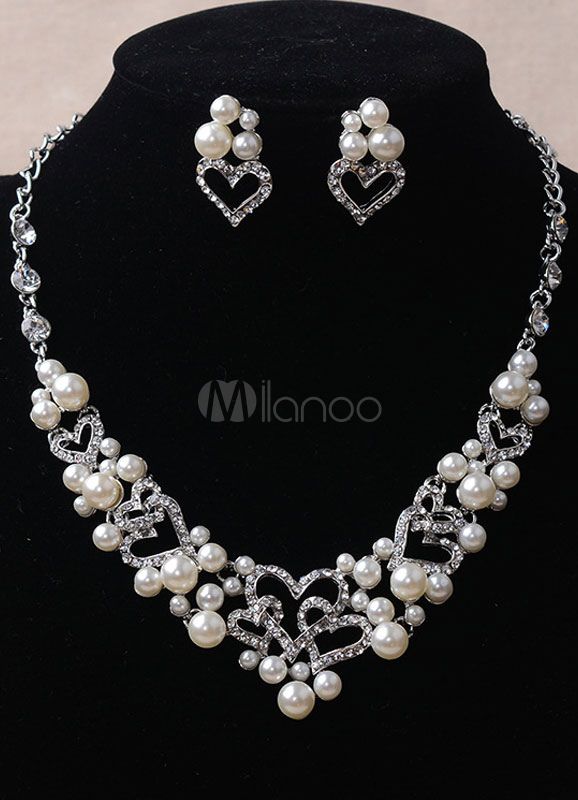 زفاف - Silver Pearl Jewelry Set
