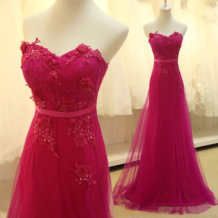 زفاف - Pretty Rose-Red Chiffon Long Prom Dress