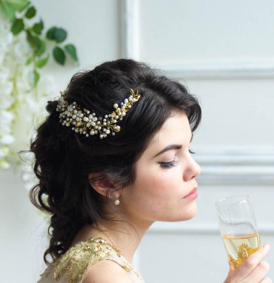 Свадьба - Bridal Headpiece, Gold Leaf Headband, Pearl Bridal Headband,Wedding Hair Accessories,Grecian Hair Wreath,Floral Wedding Hair,leaf hair vine 