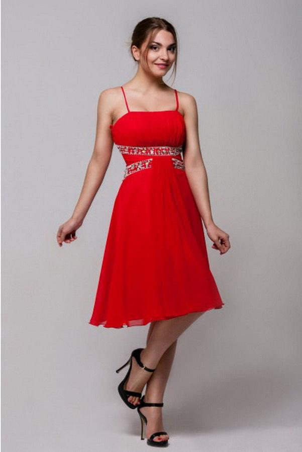 Wedding - Red cocktail dress Flared dress knee length Chiffon gown bridesmaid Romantic dress with rhinestones Dress for the party Wedding event dress