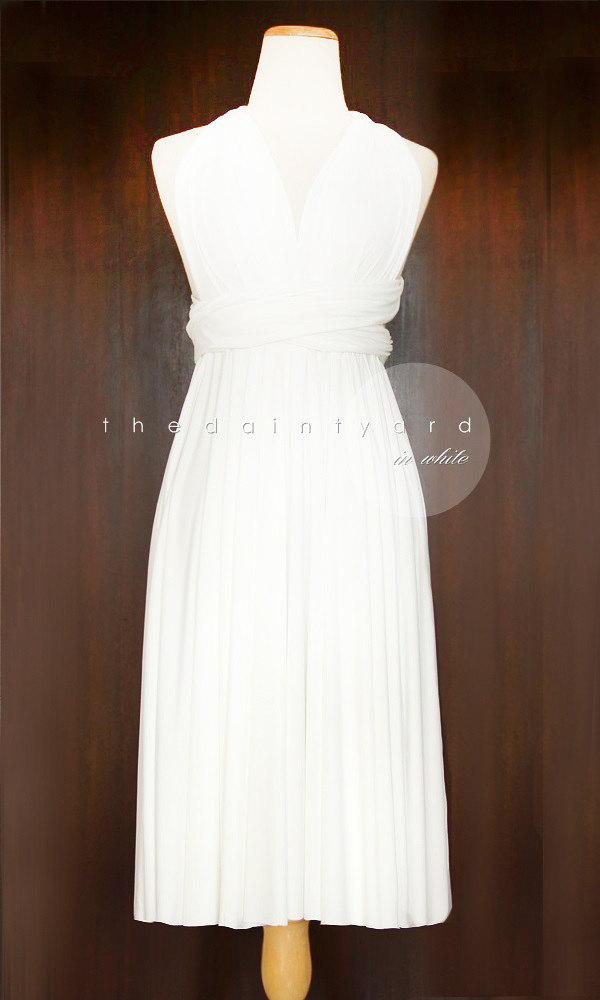 Hochzeit - Short Straight Hem White Bridesmaid Dress Infinity Dress Multiway Dress Convertible Dress Twist Dress Wrap Dress Maid of Honor Dress