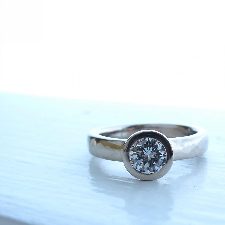 Wedding - All Weather Ring, bezel set low profile diamond and white gold engagement ring