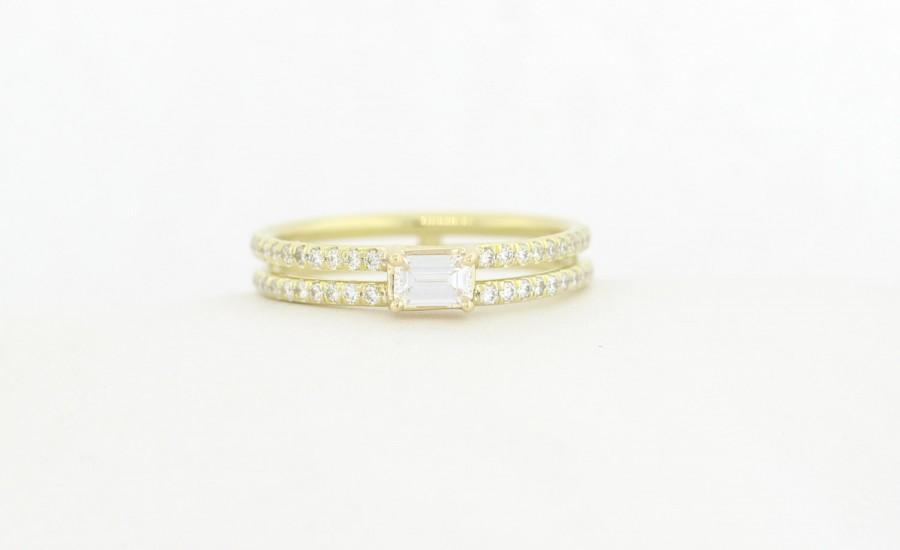 زفاف - GIA Emerald Cut Diamond Engagement Ring set in Eternity Micro Pave Diamond Setting, Engagemet Ring