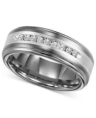 Hochzeit - Men's Diamond Wedding Band In Tungsten Carbide (1/4 Ct. T.w.)