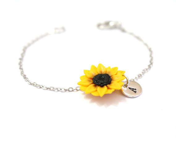 Hochzeit - Sunflower Bracelet, Personalized Silver Disc, Couple's Initials, Monogram Charms , Mother Jewelry, Silver Personalized, Sterling Silver