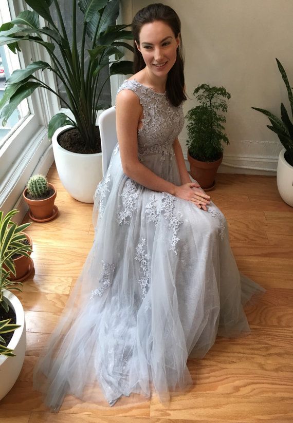 زفاف - Gray Blue Lace Wedding Dress