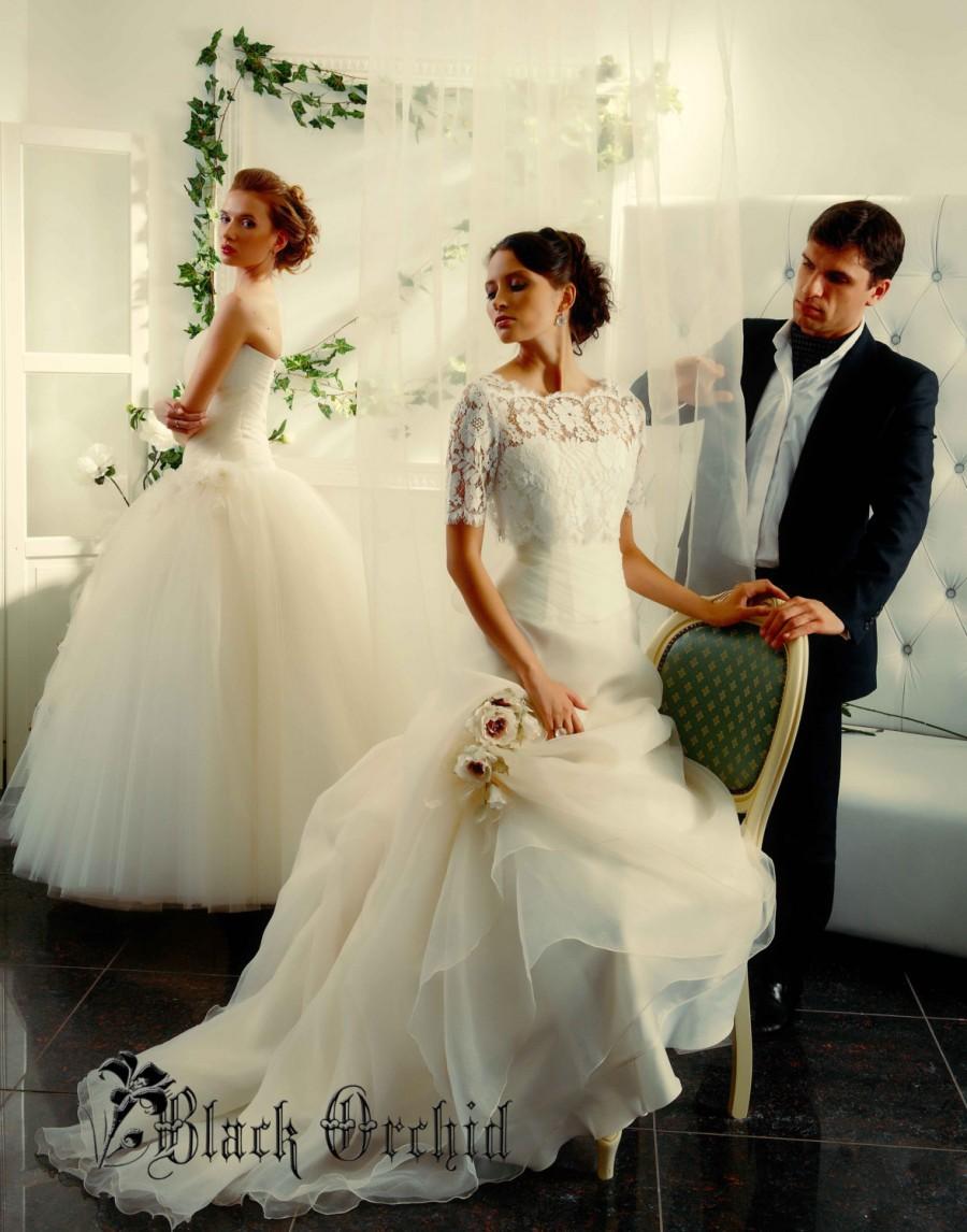 Wedding - A-line wedding dress/Lace bolero/ Wedding gown/ Handmade wedding dress