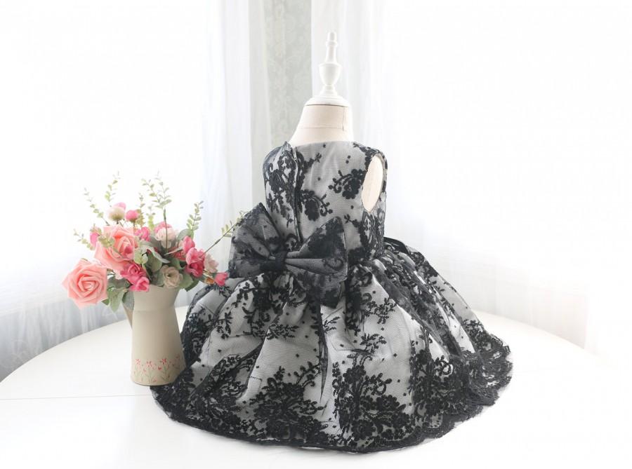 زفاف - Black Lace Baby Flower Girl Dress, Pageant Dress, Sleeveless Toddler Thanksgiving Dress, Birthday Dress Baby, PD097-1