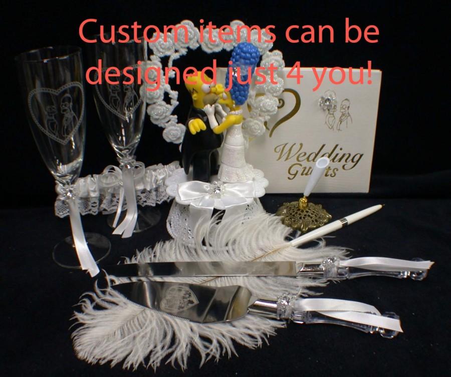 Wedding - Marge & o Homer SIMPSONS Wedding Theme, Pick! Cake Topper or Glasses or Cake Knife Set or Guest Book simpson funny Kiss