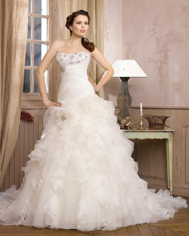Hochzeit - Charming A-line Strapless Beading Ruching Chapel Train Organza Wedding Dresses - Elegant Evening Dresses