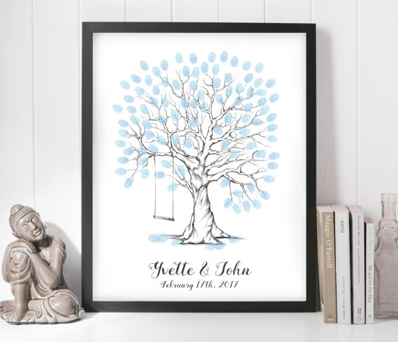 Mariage - whimsical wedding fingerprint tree guestbook - printable file - thumbprint tree, guest book tree, personalized keepsake, fun, unique, draw
