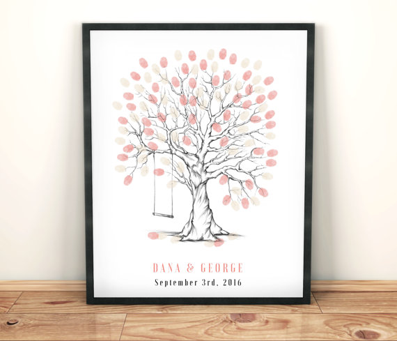 Свадьба - Finger print trees, personalised wedding gift, wedding tree printable, wedding tree swing, wedding guest book, customised wedding gift