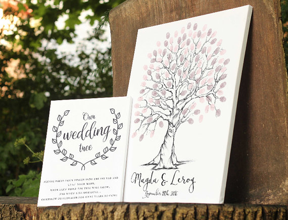 Wedding - Wedding guest book alternative, Hand Drawn Fingerprint Wedding Tree, Thumb Print Guest Book, Guest book fingerprint tree, Tree sketch art
