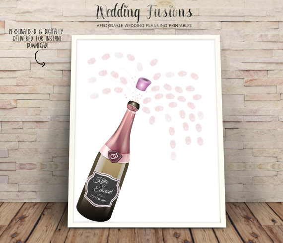 Hochzeit - guestbook alternative, guestbook printable, Wedding decor, wedding champagne, Wedding Guest Book, Wedding ideas, pink champagne bottle