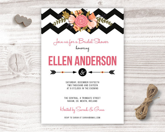 Wedding - Chevron Bridal Shower Invitation, DIY printable, personalised customisable, digital instant print, Modern Bride invite invites stationary