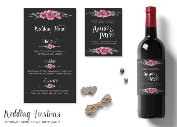 زفاف - Personalised Wedding Printable, Personalised Decor, Wedding wine label, Wine label, Wedding Table Numbers, Wedding Menu, wine stickers