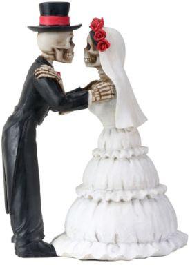 Mariage - We Do- Love Never Dies Bride and Groom Day of the Dead Gothic Halloween Wedding Cake Toppers - Painted Resin Romantic Skeleton Figurines-R3A