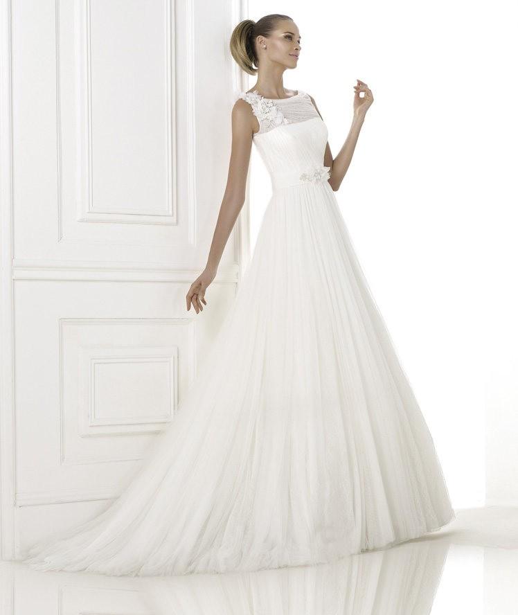 Hochzeit - Elegant A-line Bateau Straps Beading Lace Ruching Sweep/Brush Train Tulle Wedding Dresses - Elegant Evening Dresses