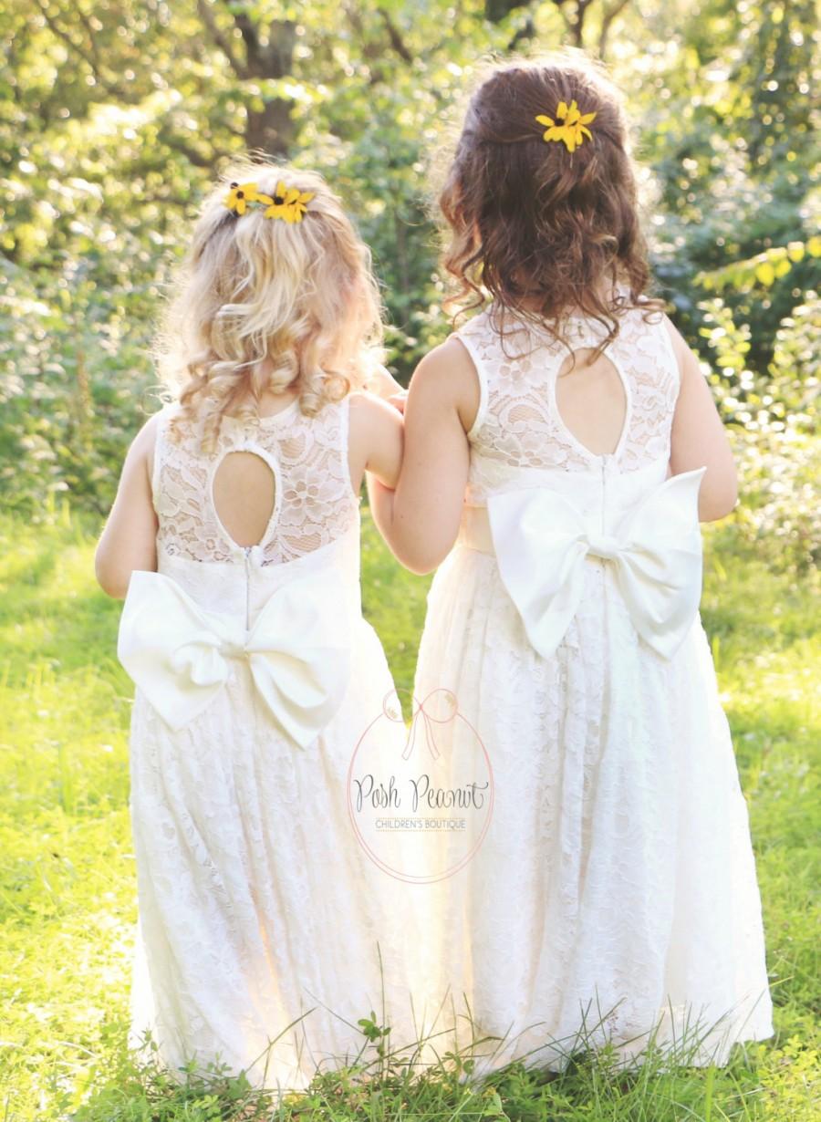 Hochzeit - lace flower girl dress, flower girl dresses, lace baby dresses, christening dress, white lace dress, big bow, flower girl dress white lace