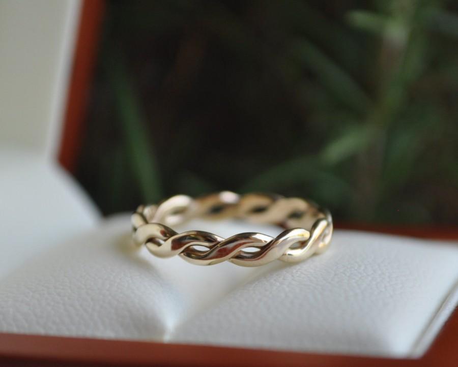 Mariage - Solid 14kt Gold Interlocking Ring 14 kt Rose Yellow White Green Gold Thin slim Infinity Twist Wedding band braided woven unique 18kt 750