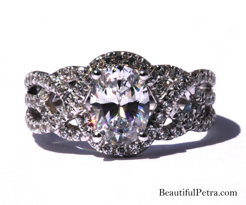 زفاف - TWIST OF FATE - 14k - Oval Diamond Engagement Ring - Halo - Unique - Swirl - Pave - 1/2 Carat Center diamond - Beautiful Petra Rings - Bp024