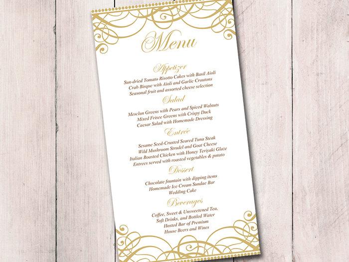 Gold Wedding Menu Card Template Wedding Reception Menu