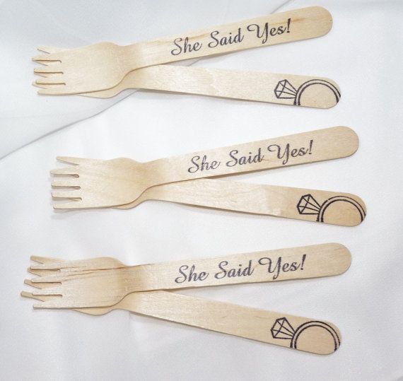 Mariage - She Said YES 30 Of THE Cake Fork Wood Utensil Little Cake Testing Perfect Mini Fancy Social Sized Bridal Shower