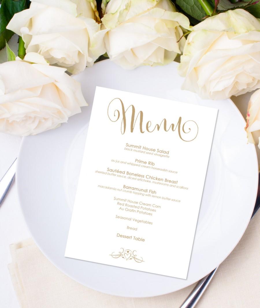 Wedding - Menu Template - Instant Download - Editable Text - "Bella" Antique Gold - 5 x 7 - DOCX template